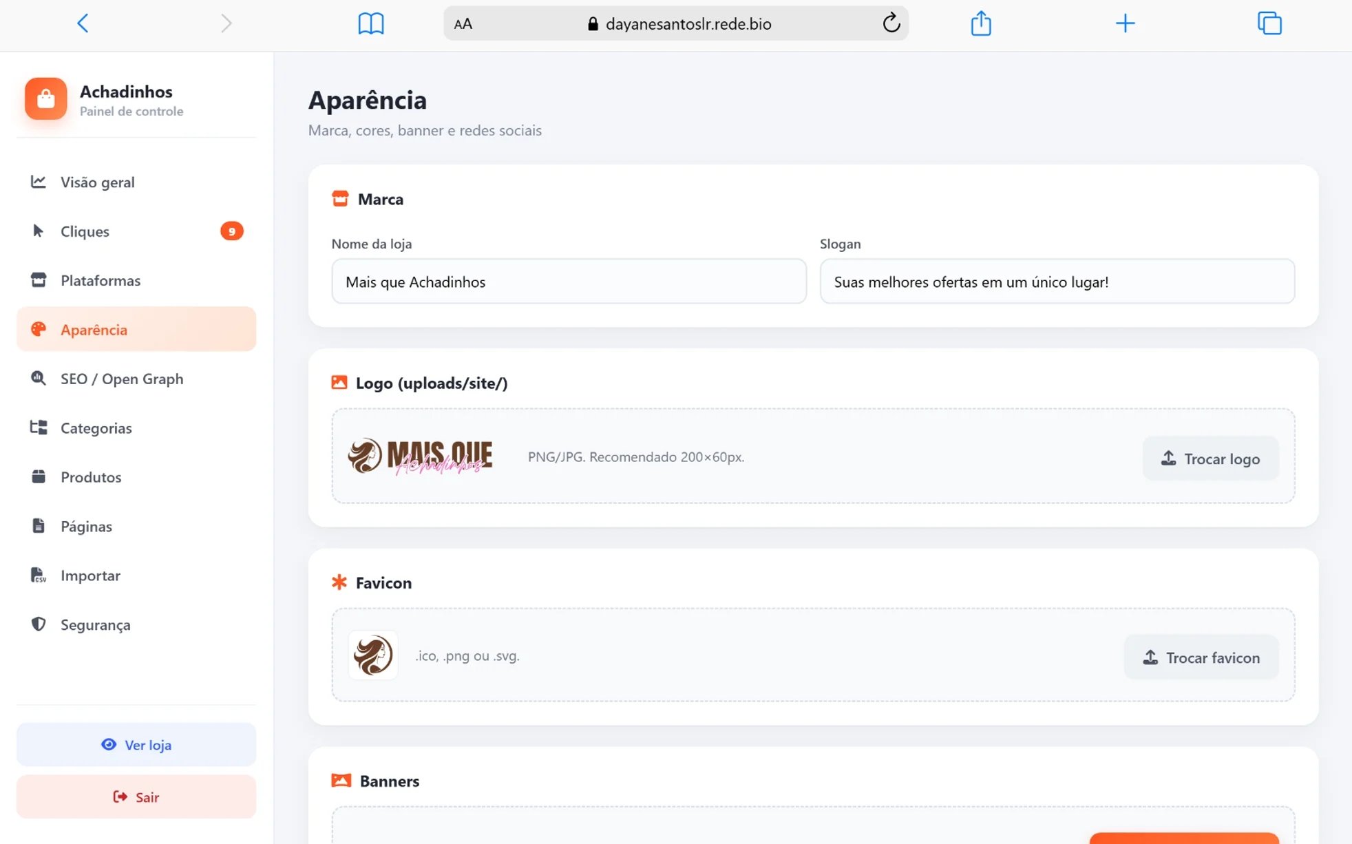 Painel administrativo - Aparência personalizável